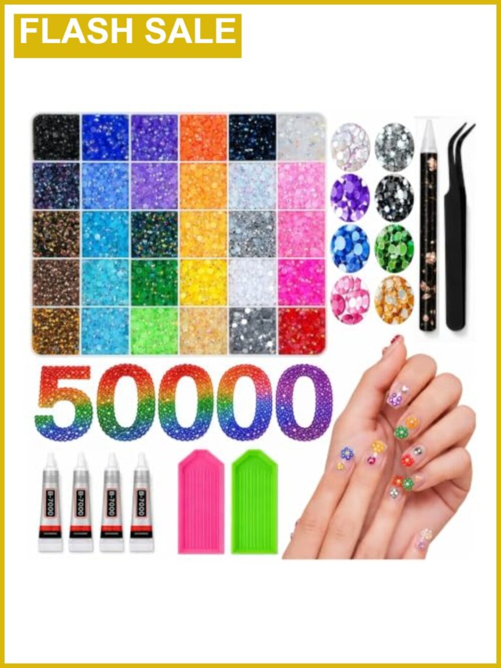 50000Pcs Rhinestone Bedazzling Kit with 30 Colors 3mm Flatback Resin Gems